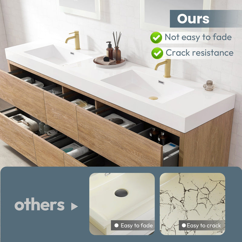 Vinnova 9284-BAS-WH Vinnova Ablitas 84" Rectangular White Composite Granite Stone Console Bathroom Vanity Sink