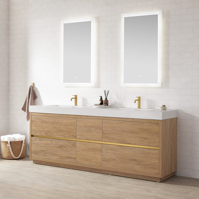 Vinnova 9284-BAS-WH Vinnova Ablitas 84" Rectangular White Composite Granite Stone Console Bathroom Vanity Sink