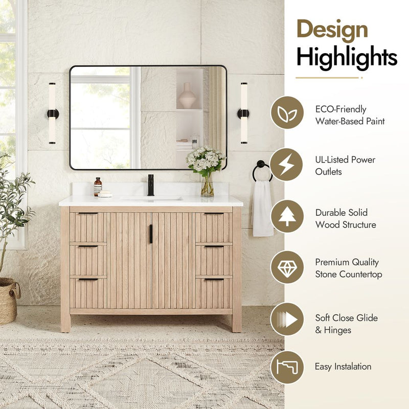 Vinnova 704248-AN-GW Shenzhen 48" Single Sink Bath Vanity in Aged Natural Oak