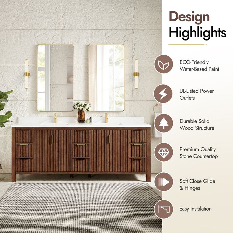Vinnova 704284-AD-GW Shenzhen 84" Double Sink Bath Vanity in Aged Dark Brown Oak