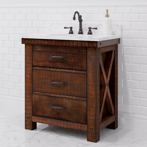 Aberdeen 30 in. W x 22 in. D Vanity in Rustic Sierra with Marble Vanity Top in White with White Basin