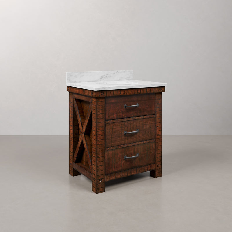 Aberdeen 30 in. W x 22 in. D Vanity in Rustic Sierra with Marble Vanity Top in White with White Basin