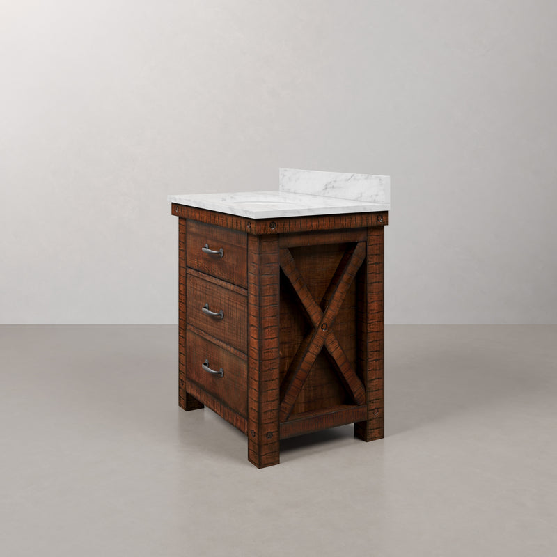 Aberdeen 30 in. W x 22 in. D Vanity in Rustic Sierra with Marble Vanity Top in White with White Basin