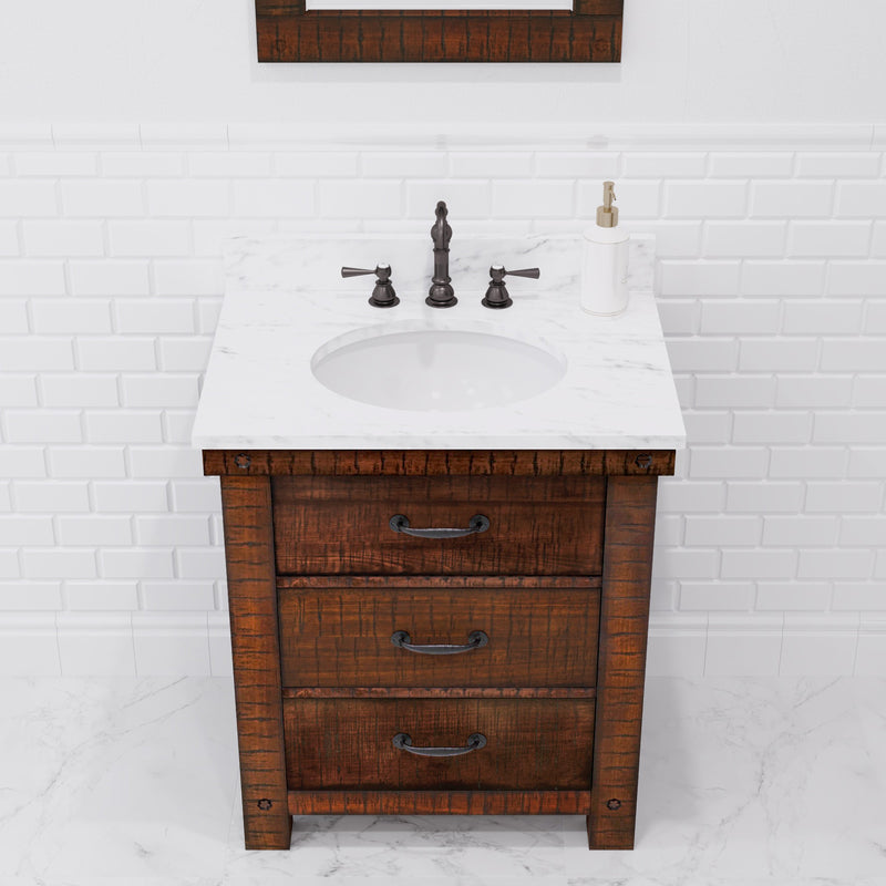 Aberdeen 30 in. W x 22 in. D Vanity in Rustic Sierra with Marble Vanity Top in White with White Basin