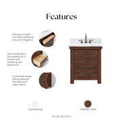Aberdeen 30 in. W x 22 in. D Vanity in Rustic Sierra with Marble Vanity Top in White with White Basin