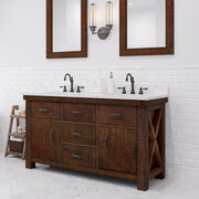 AB60CW03RS - Aberdeen 60 In. Double Sink Pre-Assembled Farmhouse Style Bathroom Vanity With 1" Carrara White Marble Top