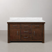AB60CW03RS - Aberdeen 60 In. Double Sink Pre-Assembled Farmhouse Style Bathroom Vanity With 1" Carrara White Marble Top