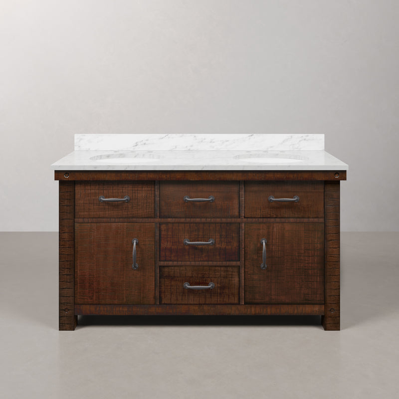 AB60CW03RS - Aberdeen 60 In. Double Sink Pre-Assembled Farmhouse Style Bathroom Vanity With 1" Carrara White Marble Top