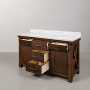 AB60CW03RS - Aberdeen 60 In. Double Sink Pre-Assembled Farmhouse Style Bathroom Vanity With 1" Carrara White Marble Top