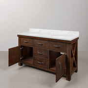 AB60CW03RS - Aberdeen 60 In. Double Sink Pre-Assembled Farmhouse Style Bathroom Vanity With 1" Carrara White Marble Top