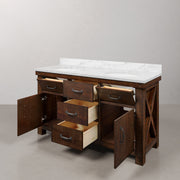 AB60CW03RS - Aberdeen 60 In. Double Sink Pre-Assembled Farmhouse Style Bathroom Vanity With 1" Carrara White Marble Top