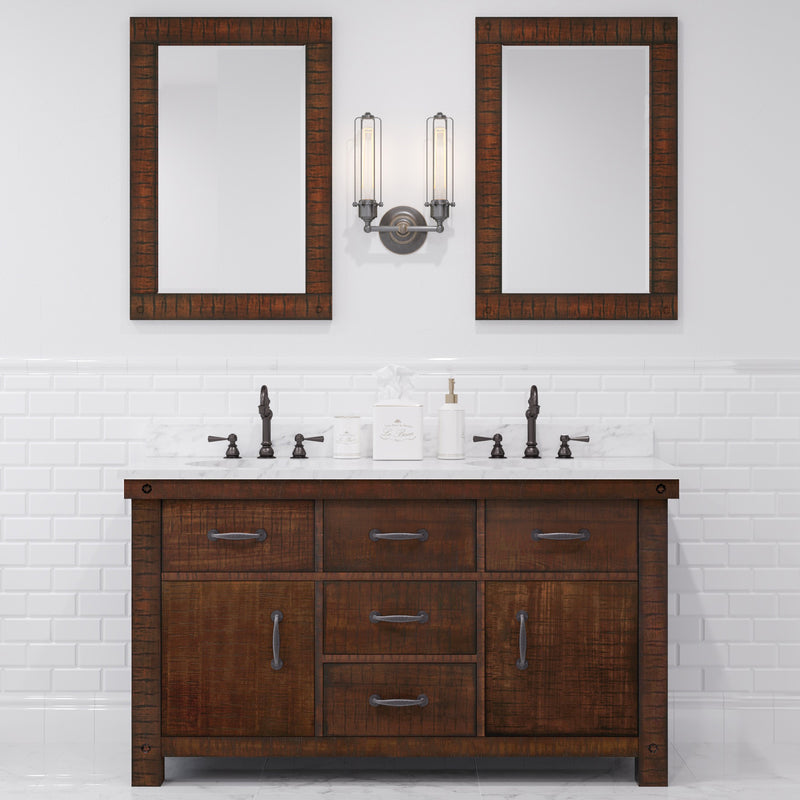 AB60CW03RS - Aberdeen 60 In. Double Sink Pre-Assembled Farmhouse Style Bathroom Vanity With 1" Carrara White Marble Top