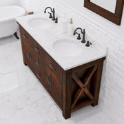 AB60CW03RS - Aberdeen 60 In. Double Sink Pre-Assembled Farmhouse Style Bathroom Vanity With 1" Carrara White Marble Top