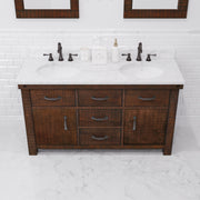 AB60CW03RS - Aberdeen 60 In. Double Sink Pre-Assembled Farmhouse Style Bathroom Vanity With 1" Carrara White Marble Top