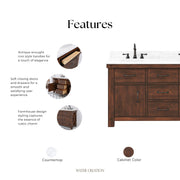 AB60CW03RS - Aberdeen 60 In. Double Sink Pre-Assembled Farmhouse Style Bathroom Vanity With 1" Carrara White Marble Top
