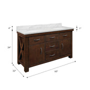 AB60CW03RS - Aberdeen 60 In. Double Sink Pre-Assembled Farmhouse Style Bathroom Vanity With 1" Carrara White Marble Top
