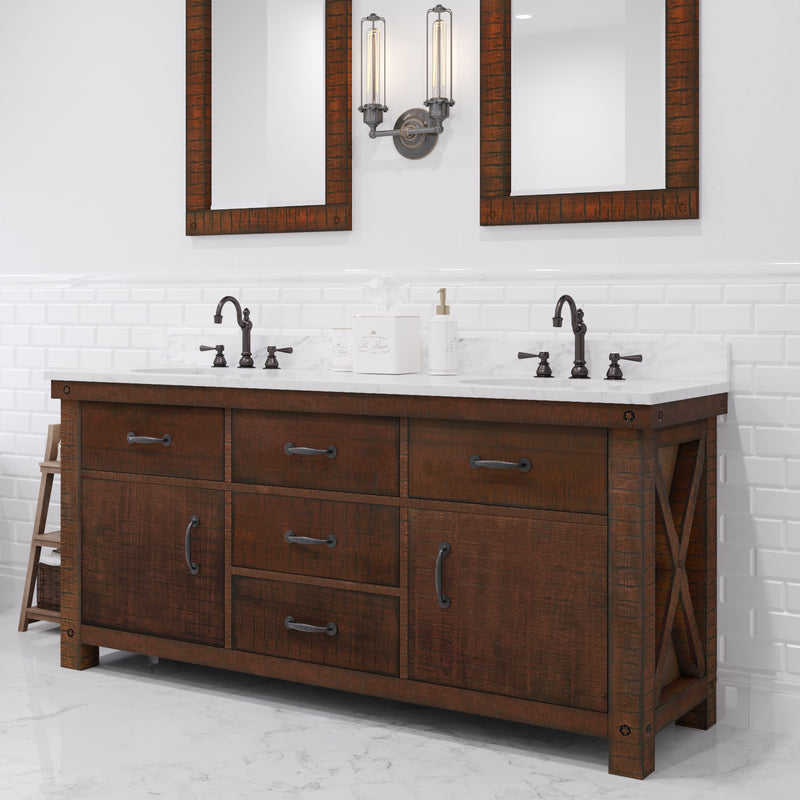 AB72CW03RS - Aberdeen 72 In. Double Sink Pre-Assembled Farmhouse Style Bathroom Vanity With 1" Carrara White Marble Top
