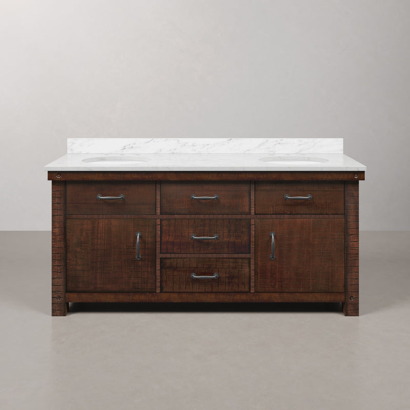 AB72CW03RS - Aberdeen 72 In. Double Sink Pre-Assembled Farmhouse Style Bathroom Vanity With 1" Carrara White Marble Top