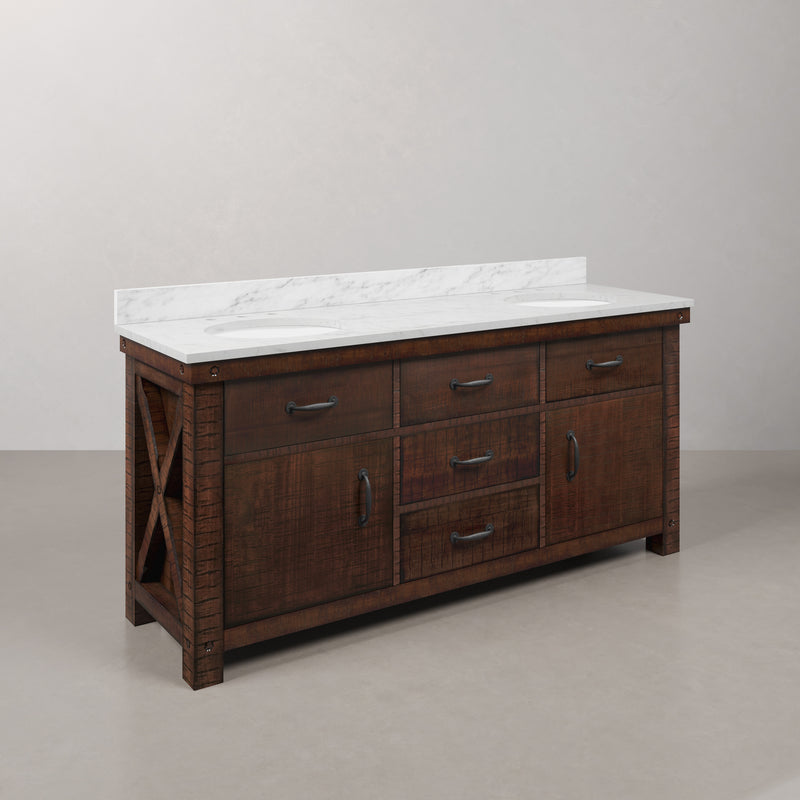AB72CW03RS - Aberdeen 72 In. Double Sink Pre-Assembled Farmhouse Style Bathroom Vanity With 1" Carrara White Marble Top