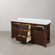 AB72CW03RS - Aberdeen 72 In. Double Sink Pre-Assembled Farmhouse Style Bathroom Vanity With 1" Carrara White Marble Top