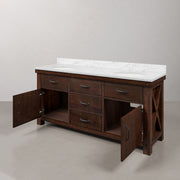 AB72CW03RS - Aberdeen 72 In. Double Sink Pre-Assembled Farmhouse Style Bathroom Vanity With 1" Carrara White Marble Top