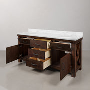 AB72CW03RS - Aberdeen 72 In. Double Sink Pre-Assembled Farmhouse Style Bathroom Vanity With 1" Carrara White Marble Top