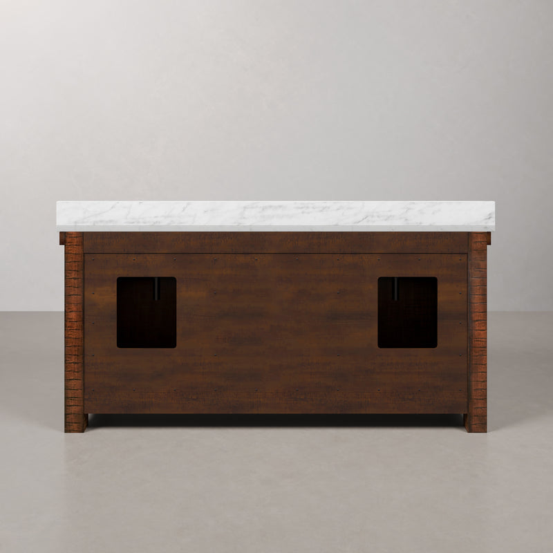 AB72CW03RS - Aberdeen 72 In. Double Sink Pre-Assembled Farmhouse Style Bathroom Vanity With 1" Carrara White Marble Top