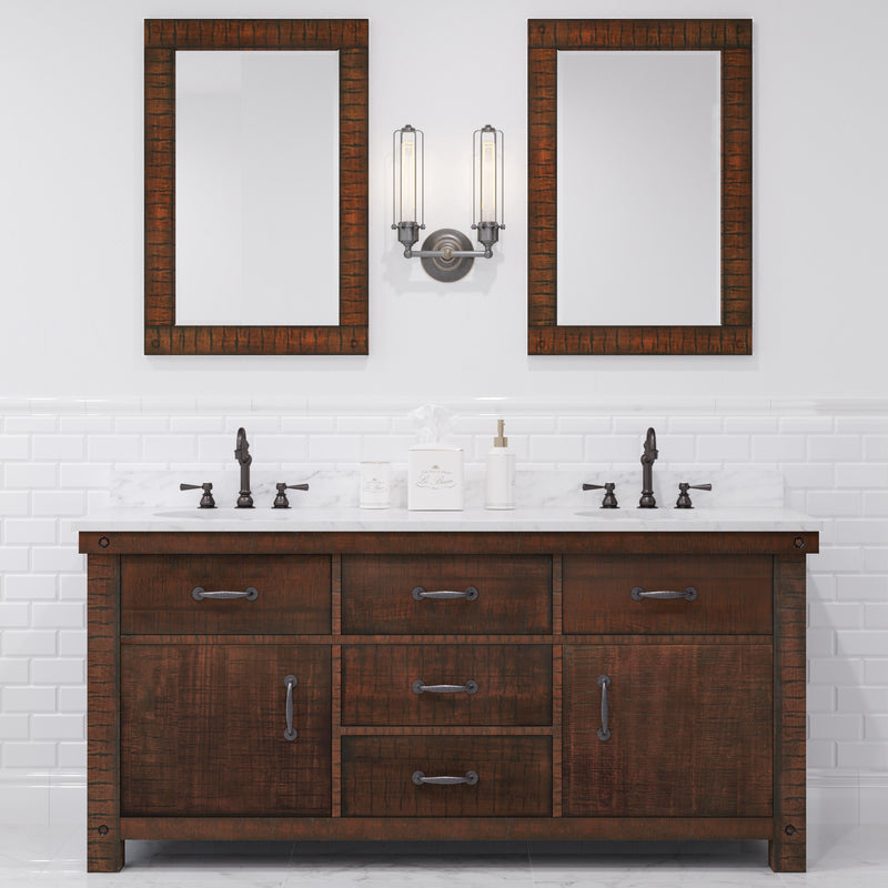 AB72CW03RS - Aberdeen 72 In. Double Sink Pre-Assembled Farmhouse Style Bathroom Vanity With 1" Carrara White Marble Top