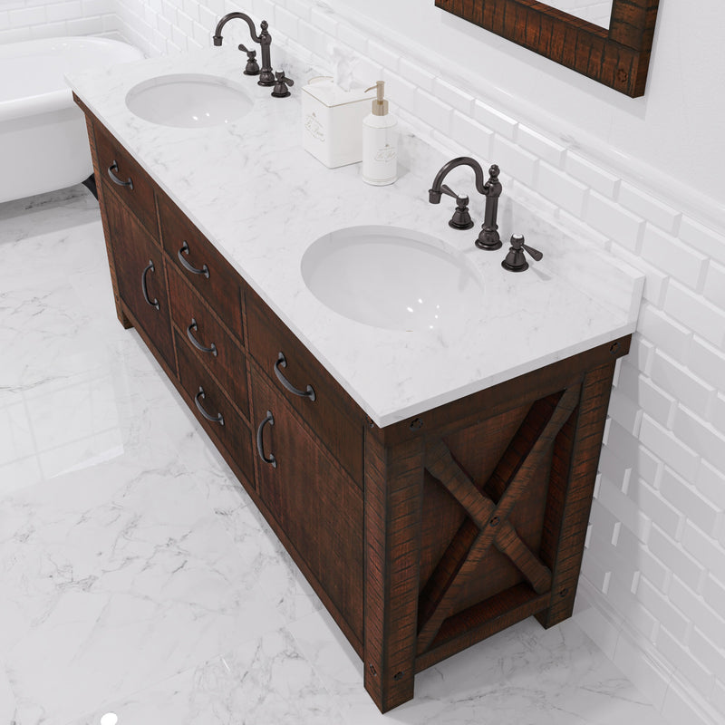 AB72CW03RS - Aberdeen 72 In. Double Sink Pre-Assembled Farmhouse Style Bathroom Vanity With 1" Carrara White Marble Top