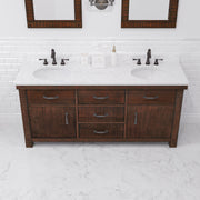 AB72CW03RS - Aberdeen 72 In. Double Sink Pre-Assembled Farmhouse Style Bathroom Vanity With 1" Carrara White Marble Top