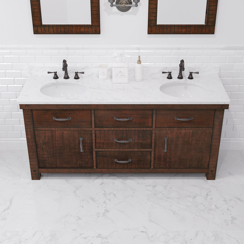 AB72CW03RS - Aberdeen 72 In. Double Sink Pre-Assembled Farmhouse Style Bathroom Vanity With 1" Carrara White Marble Top