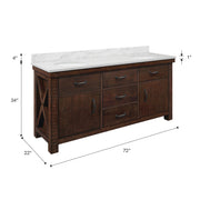 AB72CW03RS - Aberdeen 72 In. Double Sink Pre-Assembled Farmhouse Style Bathroom Vanity With 1" Carrara White Marble Top