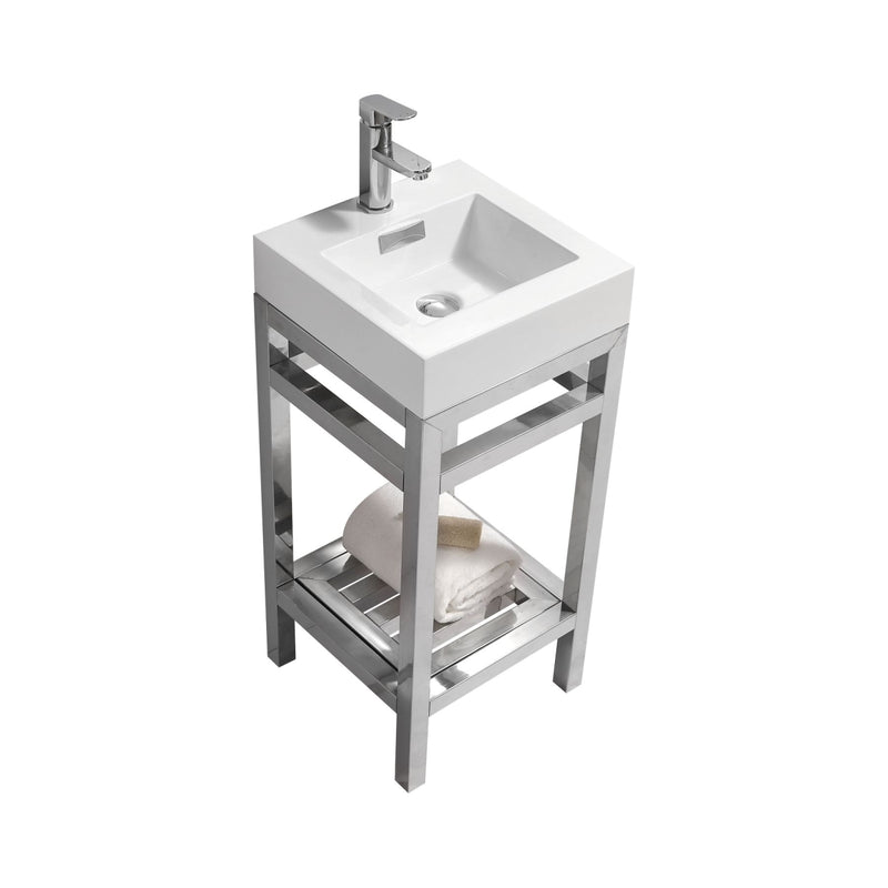 Kube Bath AC16 Cisco 16" Chrome Free Standing Stainless Steel Console Single Sink Bathroom Vanity with Reinforced Acrylic Composite Top