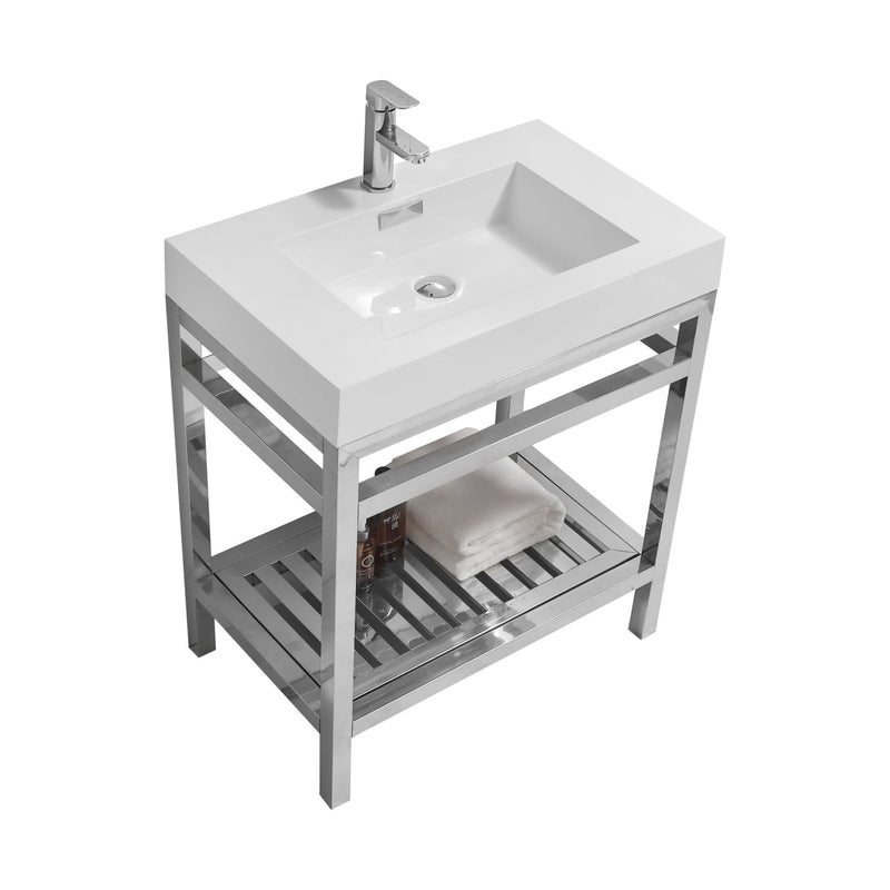 Kube Bath AC30 Cisco 30" Chrome Free Standing Stainless Steel Console Single Sink Bathroom Vanity with Reinforced Acrylic Composite Top