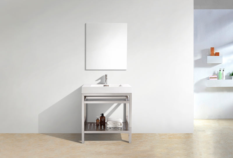 Kube Bath AC30 Cisco 30" Chrome Free Standing Stainless Steel Console Single Sink Bathroom Vanity with Reinforced Acrylic Composite Top - view 2