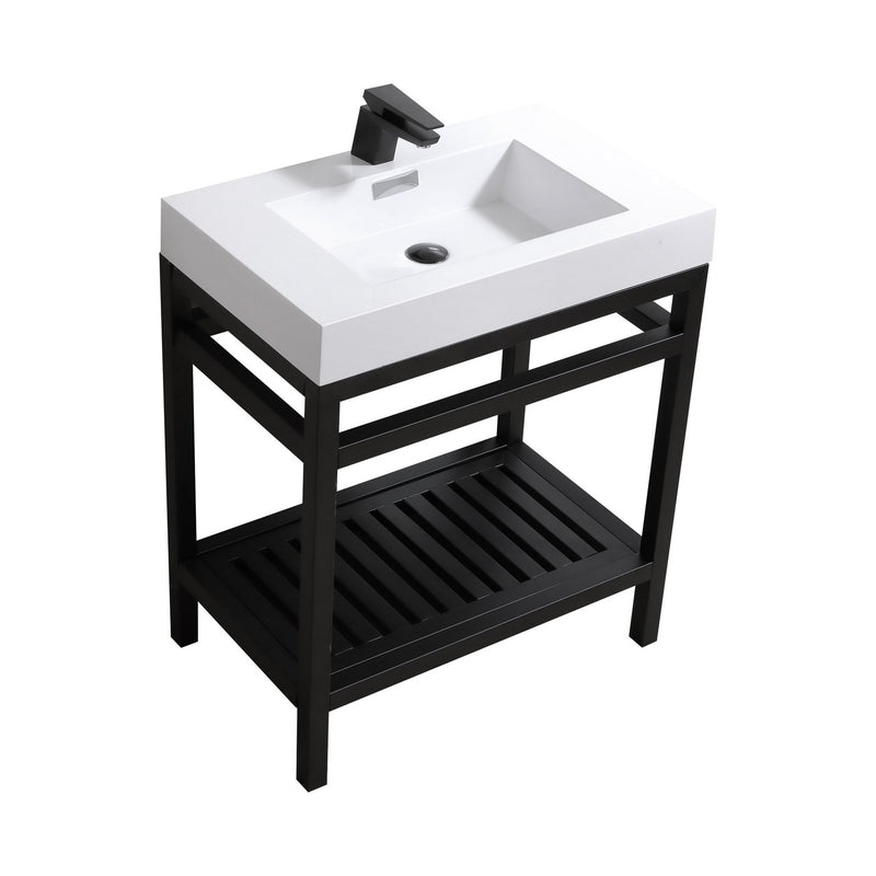 Kube Bath AC30-BK Cisco 30" Matte Black Free Standing Stainless Steel Console Single Sink Bathroom Vanity with Reinforced Acrylic Composite Top