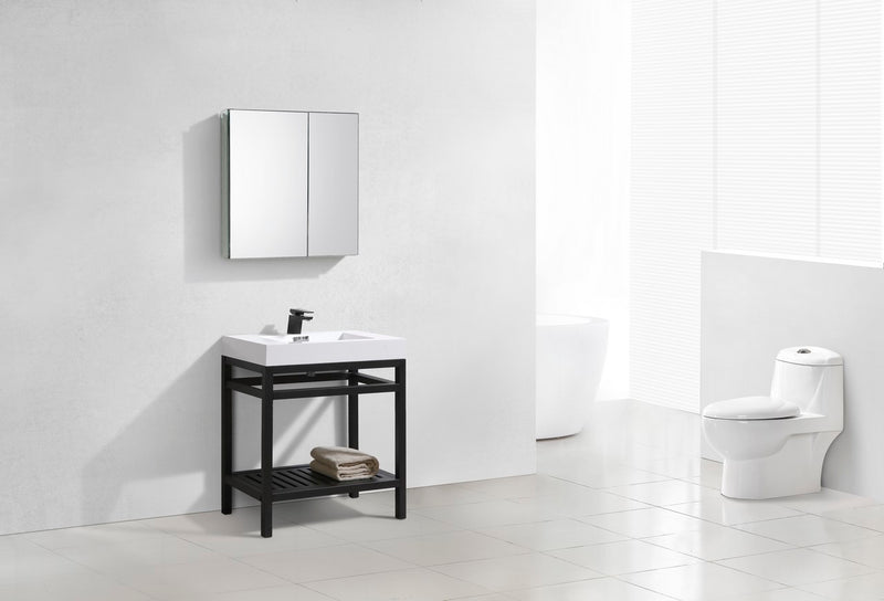 Kube Bath AC30-BK Cisco 30" Matte Black Free Standing Stainless Steel Console Single Sink Bathroom Vanity with Reinforced Acrylic Composite Top - view 2