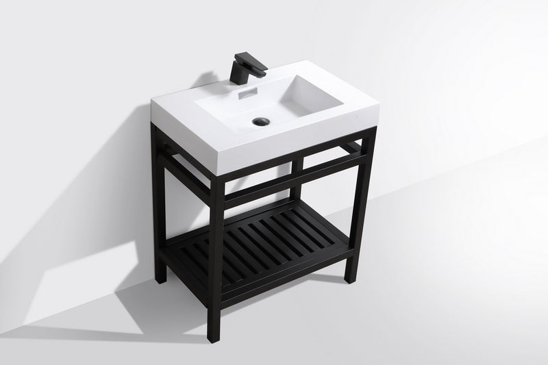 Kube Bath AC30-BK Cisco 30" Matte Black Free Standing Stainless Steel Console Single Sink Bathroom Vanity with Reinforced Acrylic Composite Top - view 4
