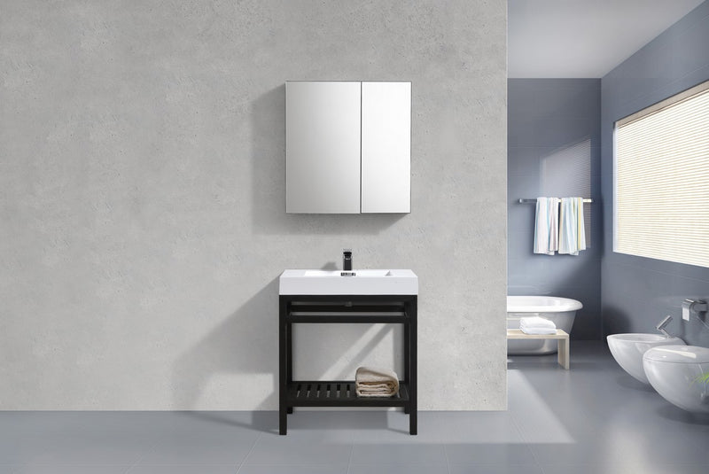 Kube Bath AC30-BK Cisco 30" Matte Black Free Standing Stainless Steel Console Single Sink Bathroom Vanity with Reinforced Acrylic Composite Top - view 3