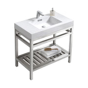 Kube Bath AC36 Cisco 36" Chrome Free Standing Stainless Steel Console Single Sink Bathroom Vanity with Reinforced Acrylic Composite Top
