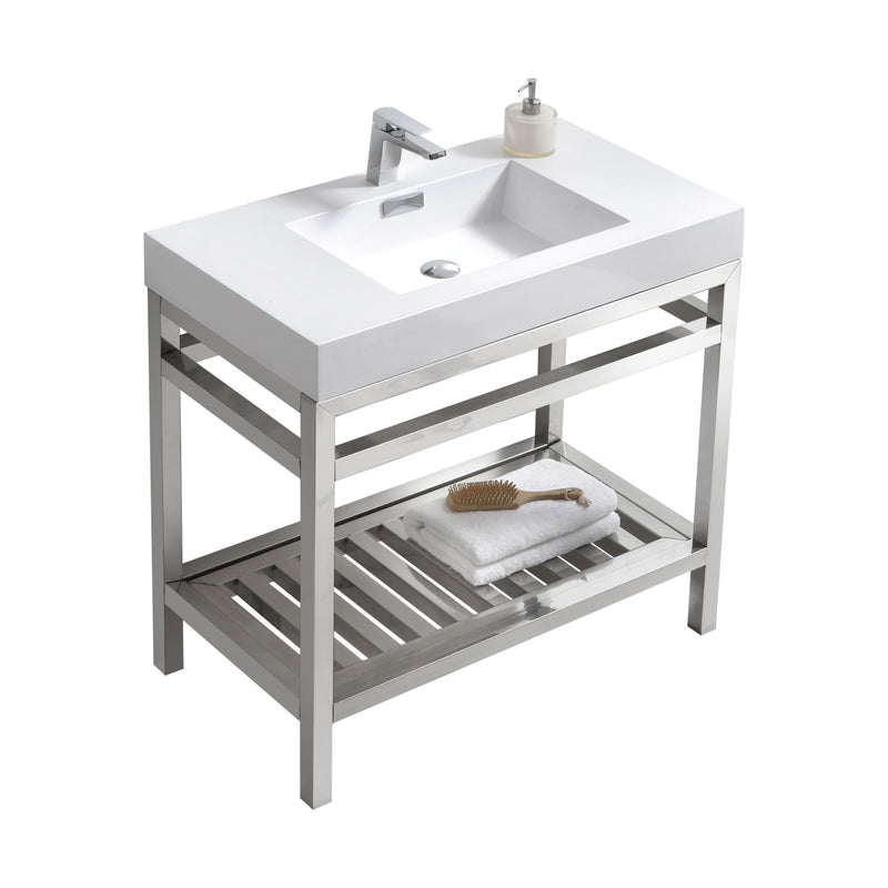 Kube Bath AC36 Cisco 36" Chrome Free Standing Stainless Steel Console Single Sink Bathroom Vanity with Reinforced Acrylic Composite Top