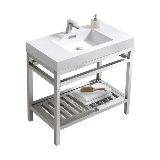 Kube Bath AC36 Cisco 36" Chrome Free Standing Stainless Steel Console Single Sink Bathroom Vanity with Reinforced Acrylic Composite Top