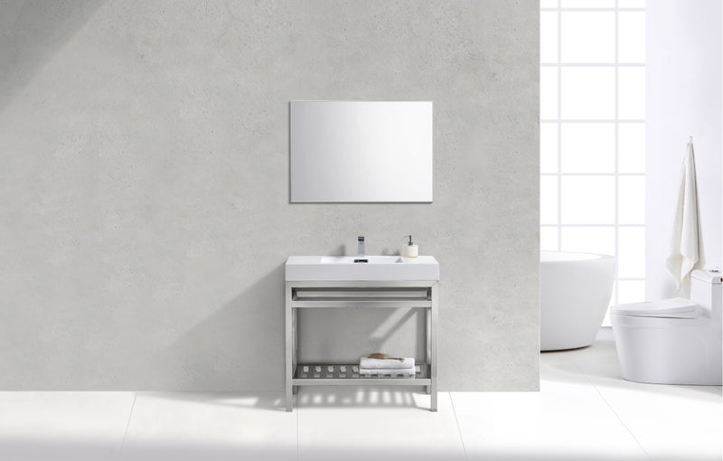 Kube Bath AC36 Cisco 36" Chrome Free Standing Stainless Steel Console Single Sink Bathroom Vanity with Reinforced Acrylic Composite Top - view 2