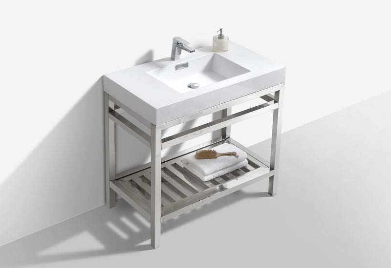 Kube Bath AC36 Cisco 36" Chrome Free Standing Stainless Steel Console Single Sink Bathroom Vanity with Reinforced Acrylic Composite Top - view 4