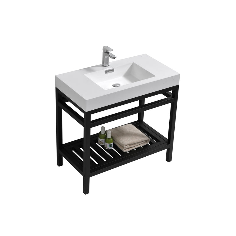 Kube Bath AC36-BK Cisco 36" Matte Black Free Standing Stainless Steel Console Single Sink Bathroom Vanity with Reinforced Acrylic Composite Top