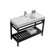 Kube Bath AC48-BK Cisco 48" Matte Black Free Standing Stainless Steel Console Single Sink Bathroom Vanity with Reinforced Acrylic Composite Top