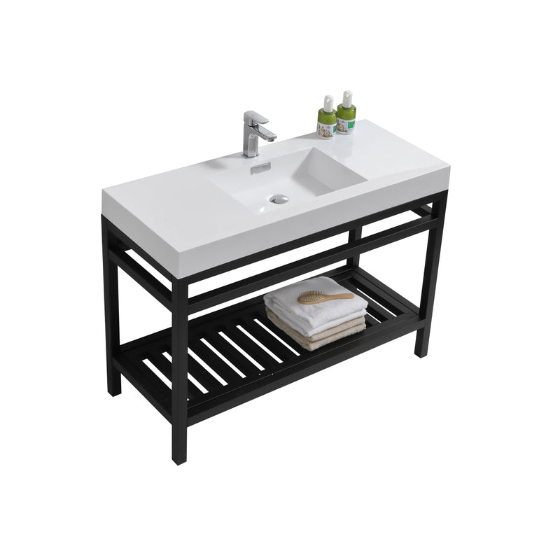 Kube Bath AC48-BK Cisco 48" Matte Black Free Standing Stainless Steel Console Single Sink Bathroom Vanity with Reinforced Acrylic Composite Top