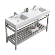 Kube Bath AC60D Cisco 60" Chrome Free Standing Stainless Steel Console Double Sink Bathroom Vanity with Reinforced Acrylic Composite Top