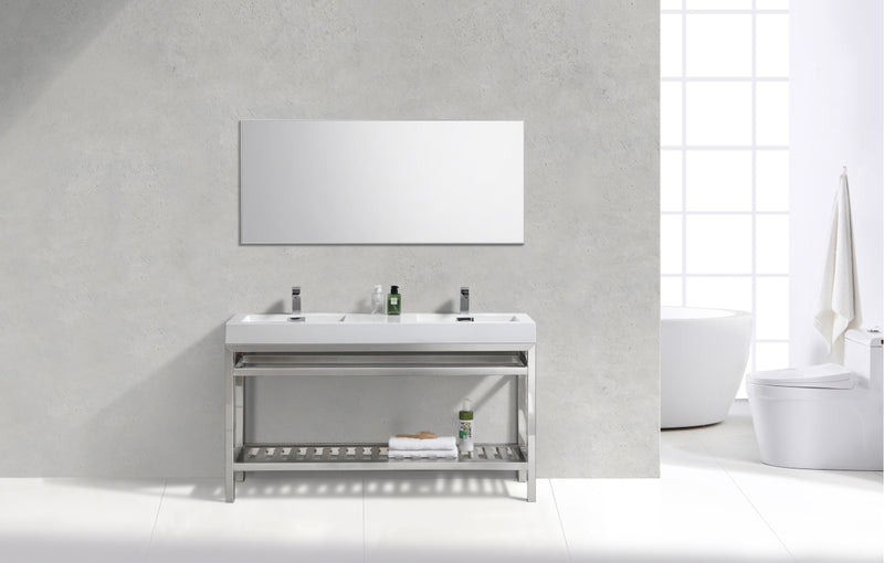Kube Bath AC60D Cisco 60" Chrome Free Standing Stainless Steel Console Double Sink Bathroom Vanity with Reinforced Acrylic Composite Top - view 2