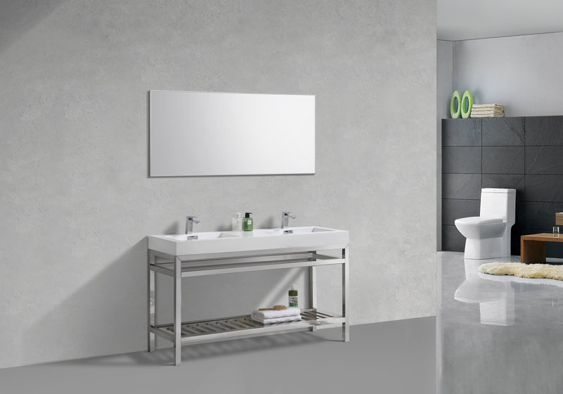 Kube Bath AC60D Cisco 60" Chrome Free Standing Stainless Steel Console Double Sink Bathroom Vanity with Reinforced Acrylic Composite Top - view 3